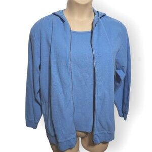 NWT Denim and Co. 2-piece Blue Hoodie Sweatshirt Matching Tank Top Size M NWT